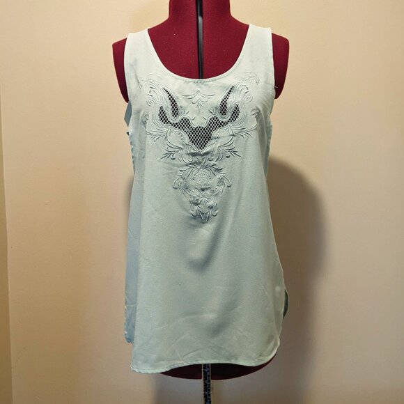 Cecico Mint Green Embroidered Cutout Tank Top – Size S - Picture 2 of 14